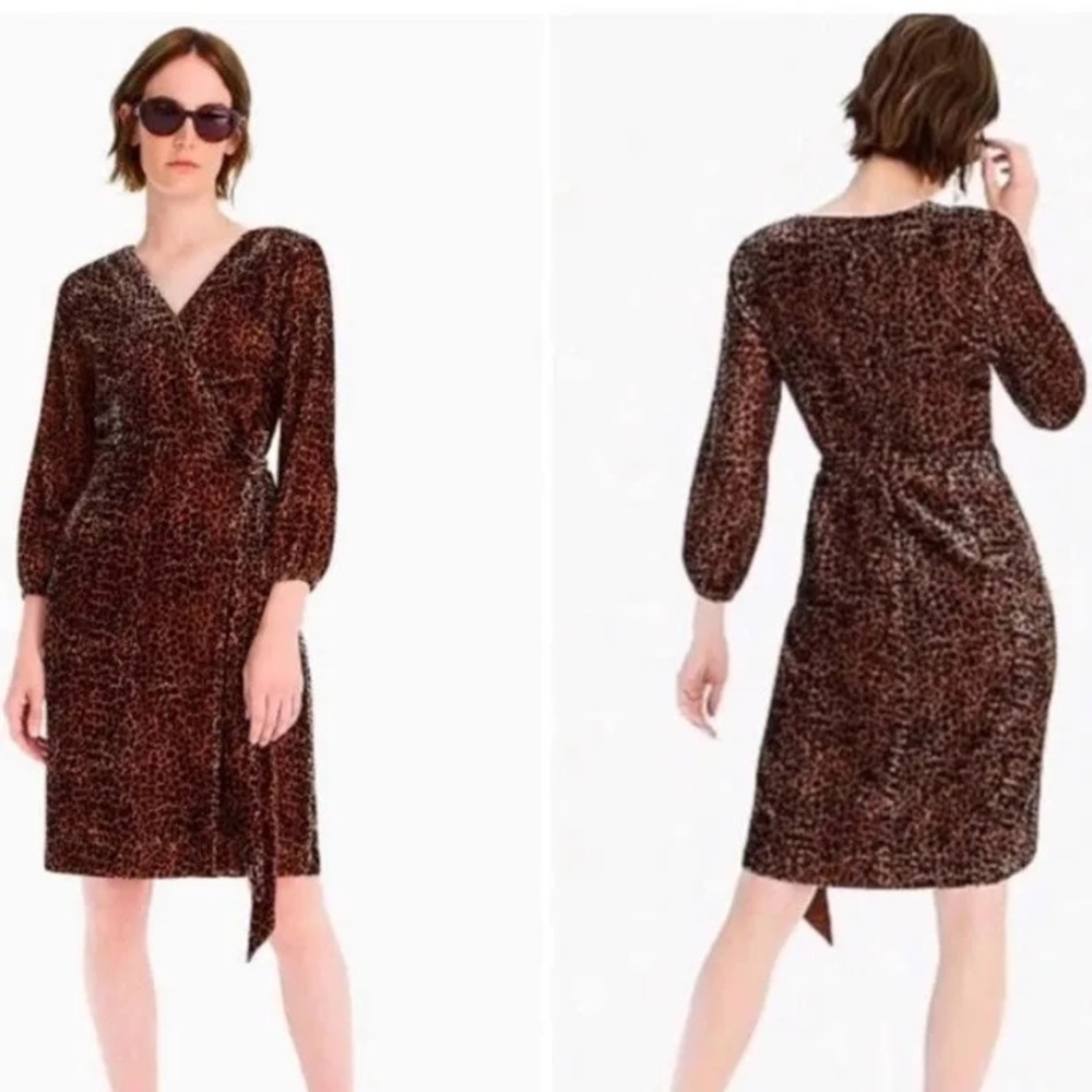 J Crew Leopard Wrap Dress in Crushed Velvet Like New-14